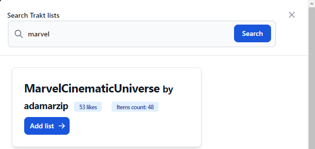 trakt addon search lists example
